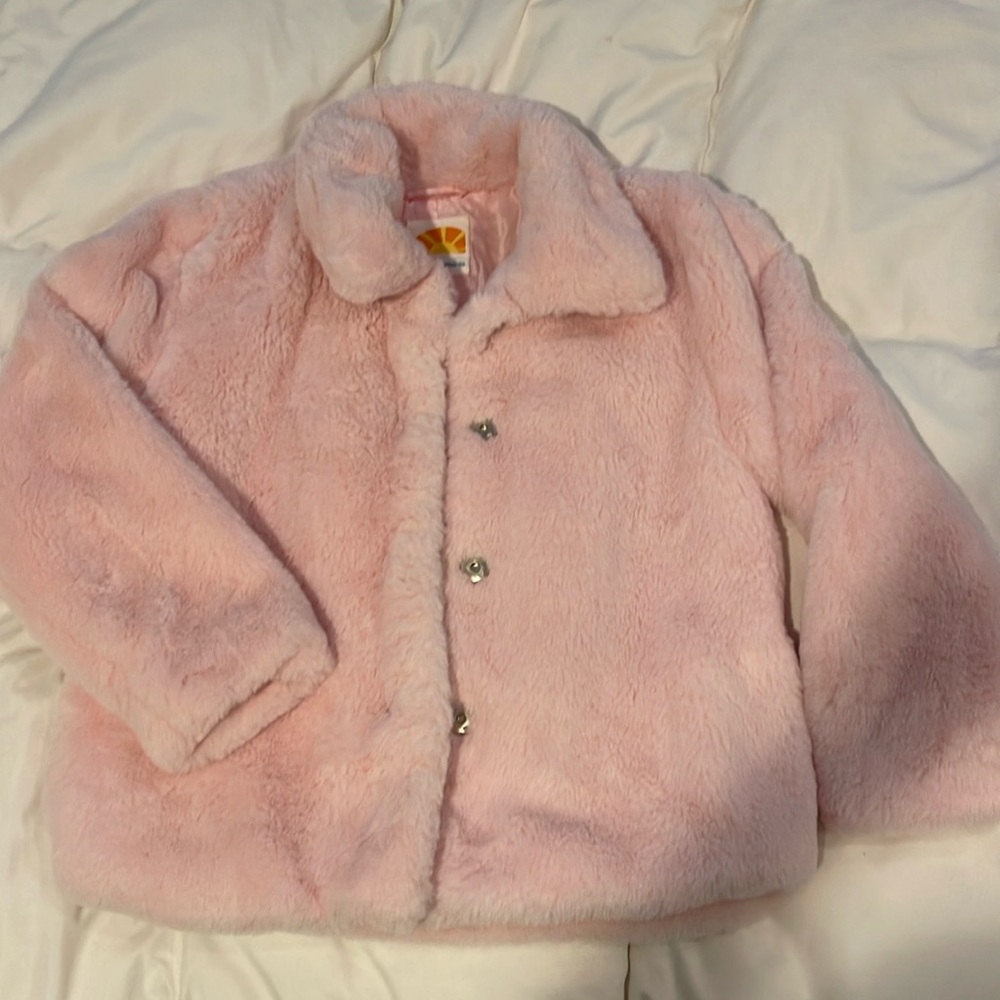 Girls faux fur pink jacket size 12